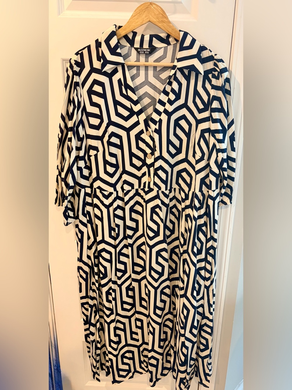 BloomChic Rayon Geometric Pattern Button Midi Dress